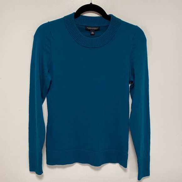 Teal extra fine merino crew neck sweater - Picture 2 of 7
